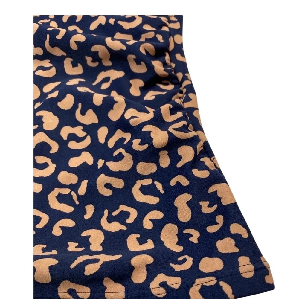 Kona Sol Navy Tan Leopard Print Tankini Swim Top V-Neck Adjustable Straps Small‎